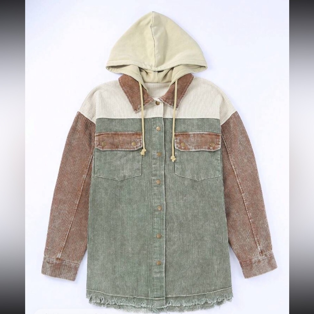 Cozy Corduroy Hoodie Jacket Shacket Button Down Shirt - Picture 8 of 16